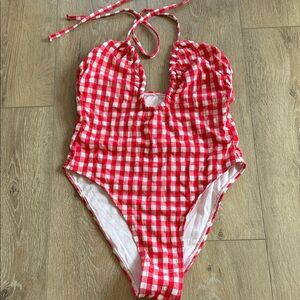 Red Gingham One-Piece Swimsuit - Women's Halter Swimwear